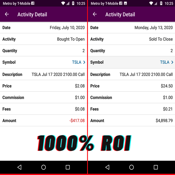 Successful Tesla options trading strategy results - comprehensive trading data showing consistent profits from TSLA option positions using Diamond Dave's methodology